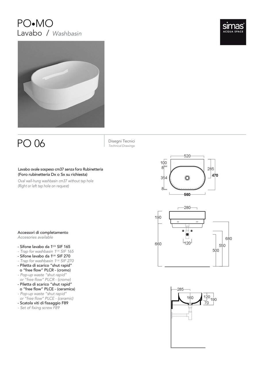 Умивальник 56 PO.MO PO06 Grafite SIMAS - Зображення 41374935-75ebe.jpg