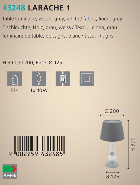 Настольная лампа LARACHE 1 (43248), EGLO - Зображення 43248--.jpg