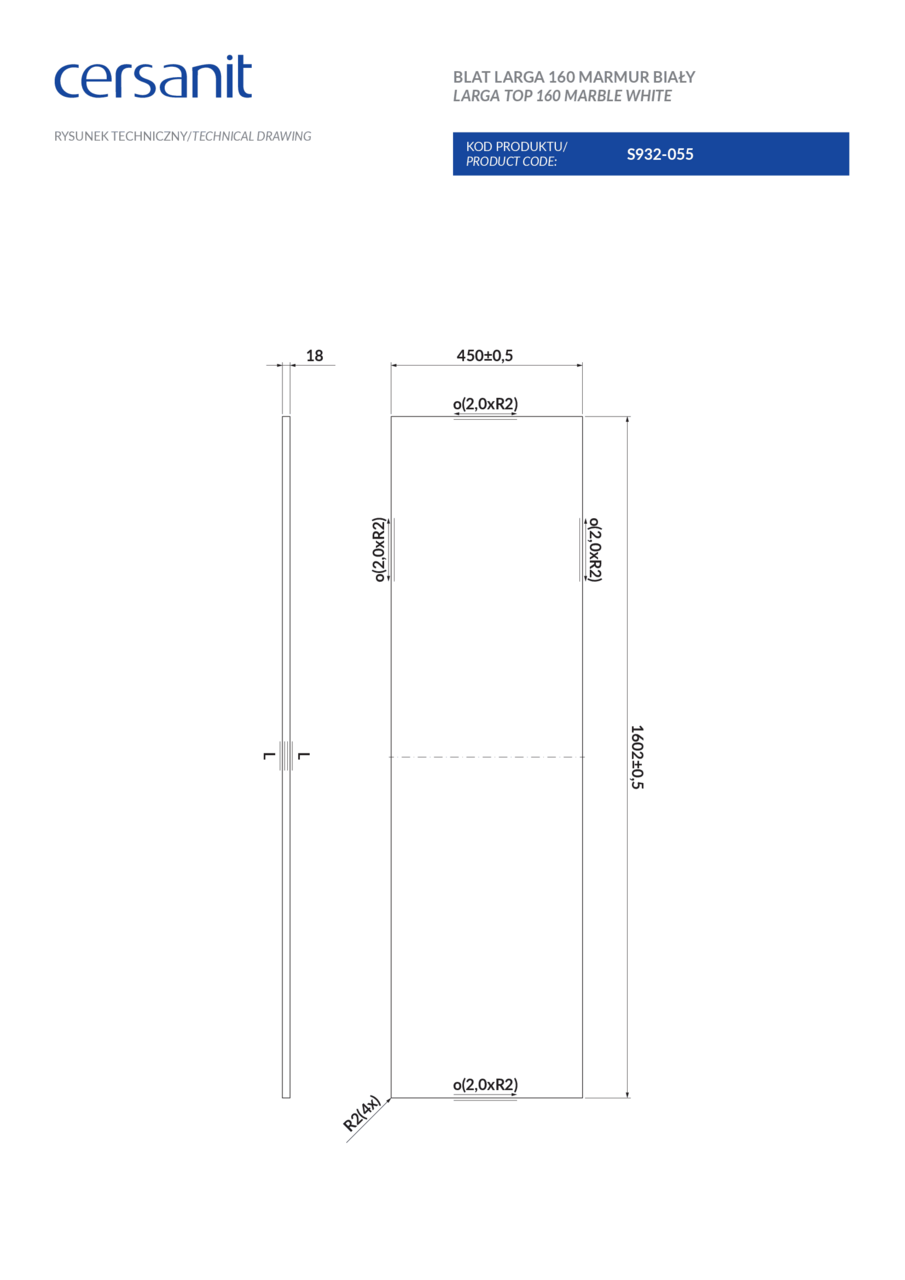 Стільниця Larga 160 White Marble Cersanit - Зображення 45043781-1f8a4.png