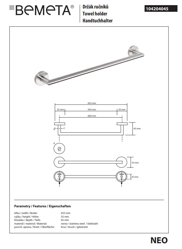 Тримач для рушників Neo 104204045 Bemeta - Зображення 46030862-a02ff.jpg
