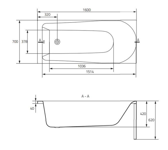 Ванна прямокутна Flavia 160x70, Cersanit - Зображення 46e1a-flavia-160h70.jpg