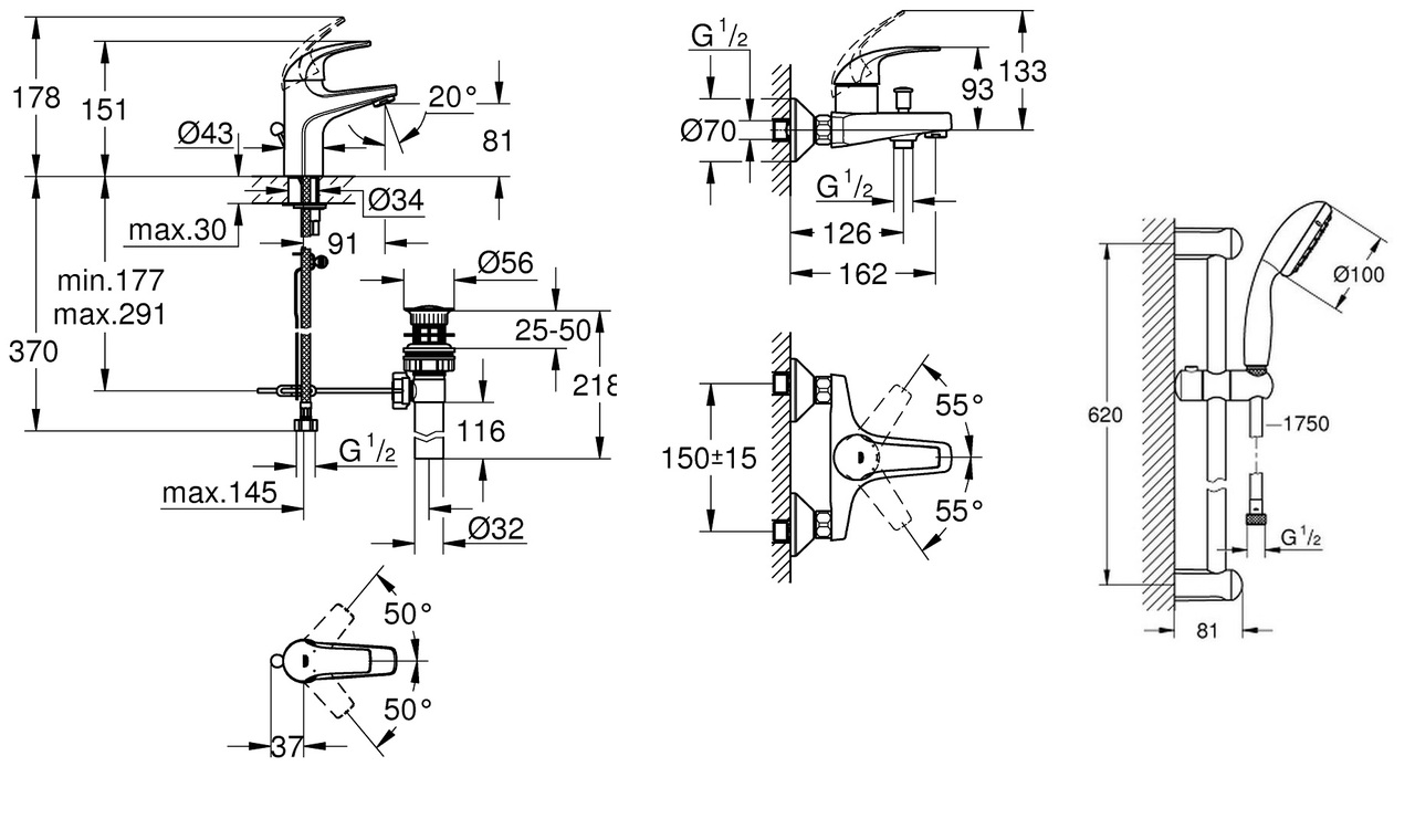 Набір змішувачів для ванни 3 в 1 BauCurve UA122217S0 Grohe - Зображення 49481853-a8415.jpg