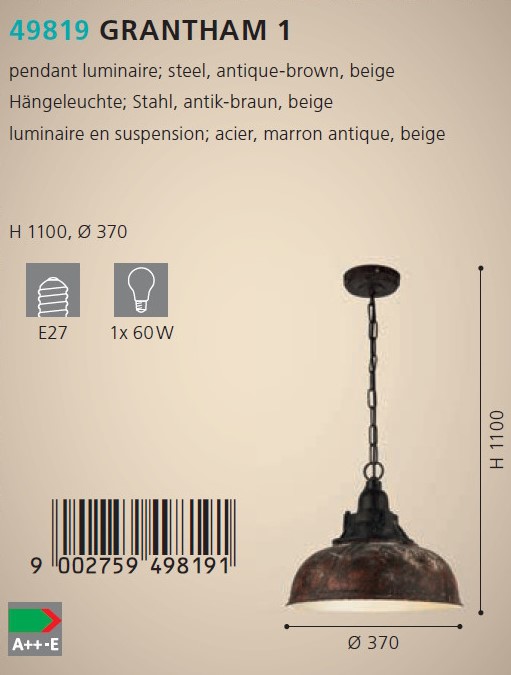 Люстра GRANTHAM 1 BRAUN-BEIGE-ANTIK (49819), EGLO - Зображення 49819--.jpg