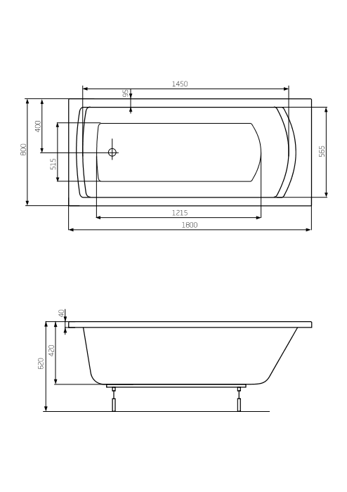 Ванна прямокутна Linea 180х80, Roca - Зображення 577c1-a24t042000-vanna-linea-180x80-nizhkivvv.png