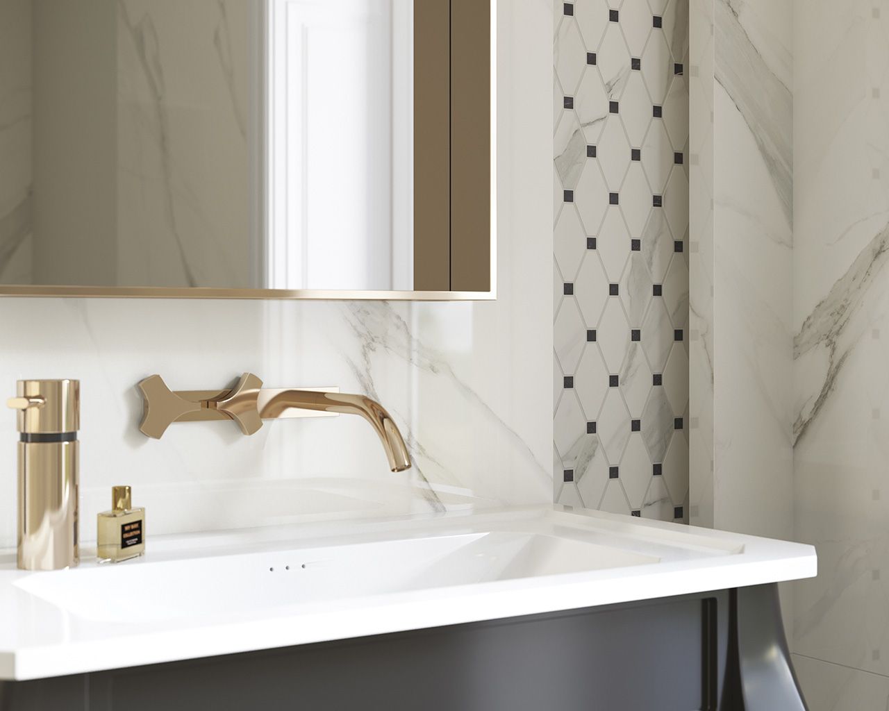 Плитка керамогранітна Calacatta RECT 598x598x9 Paradyz - Зображення 5b2ae-aranzacja-jasnej-lazienki-w-stylu-glamour-calacatta-ceramika-paradyz.jpg