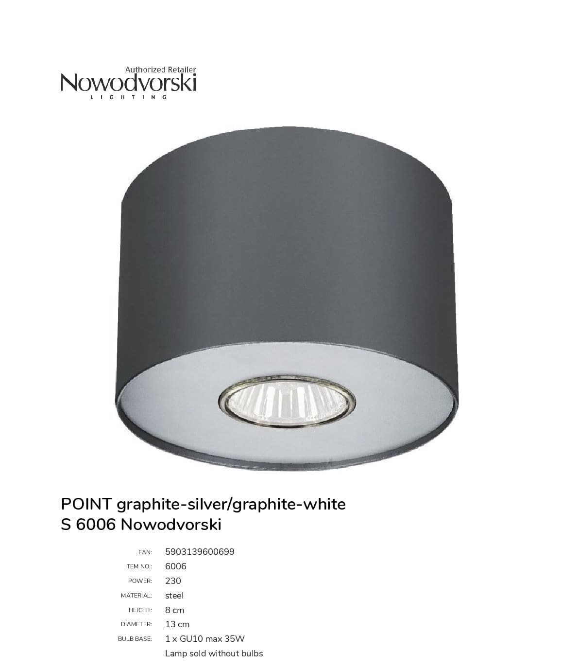 Точковий світильник POINT GRAPHITE-SILVER-GRAPHITE-WHITE S (6006), Nowodvorski - Зображення 6006-.jpg