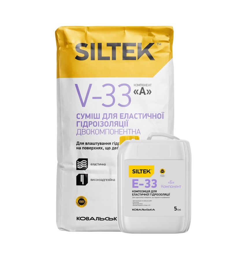 Гидроизоляционная смесь двухкомпонентная Siltek V-33-E-33 (18 кг, 5 л) - Зображення