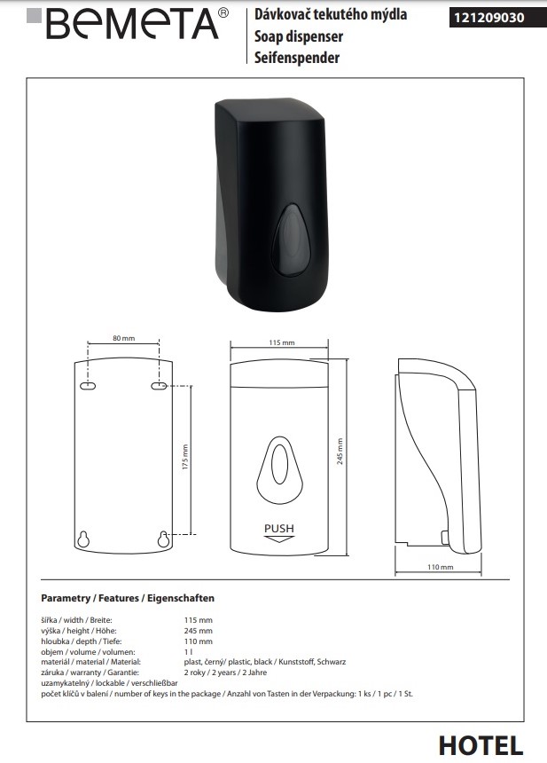 Дозатор для рідкого мила Hotel 121209030 Bemeta - Зображення 64181705-899ad.jpg