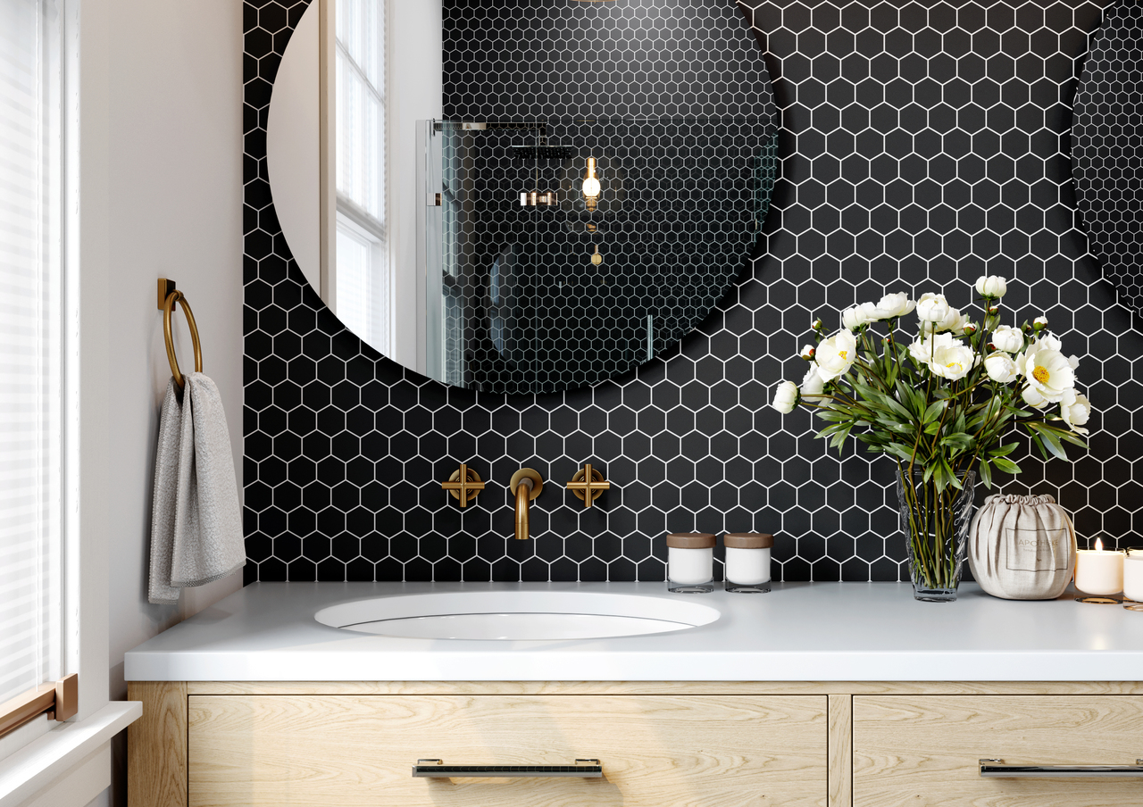 Мозаїка H 6021 Hexagon Black MATT 295x295x9 Котто Кераміка - Зображення 64e36-black-grafit.jpg