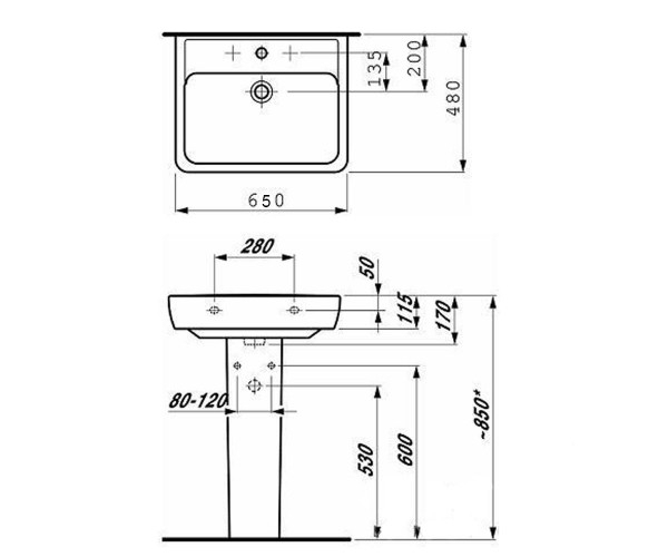Умивальник Laufen PRO 650 мм H8189530001041 LAUFEN - Зображення 6f7b1-h8189530001041v.jpg