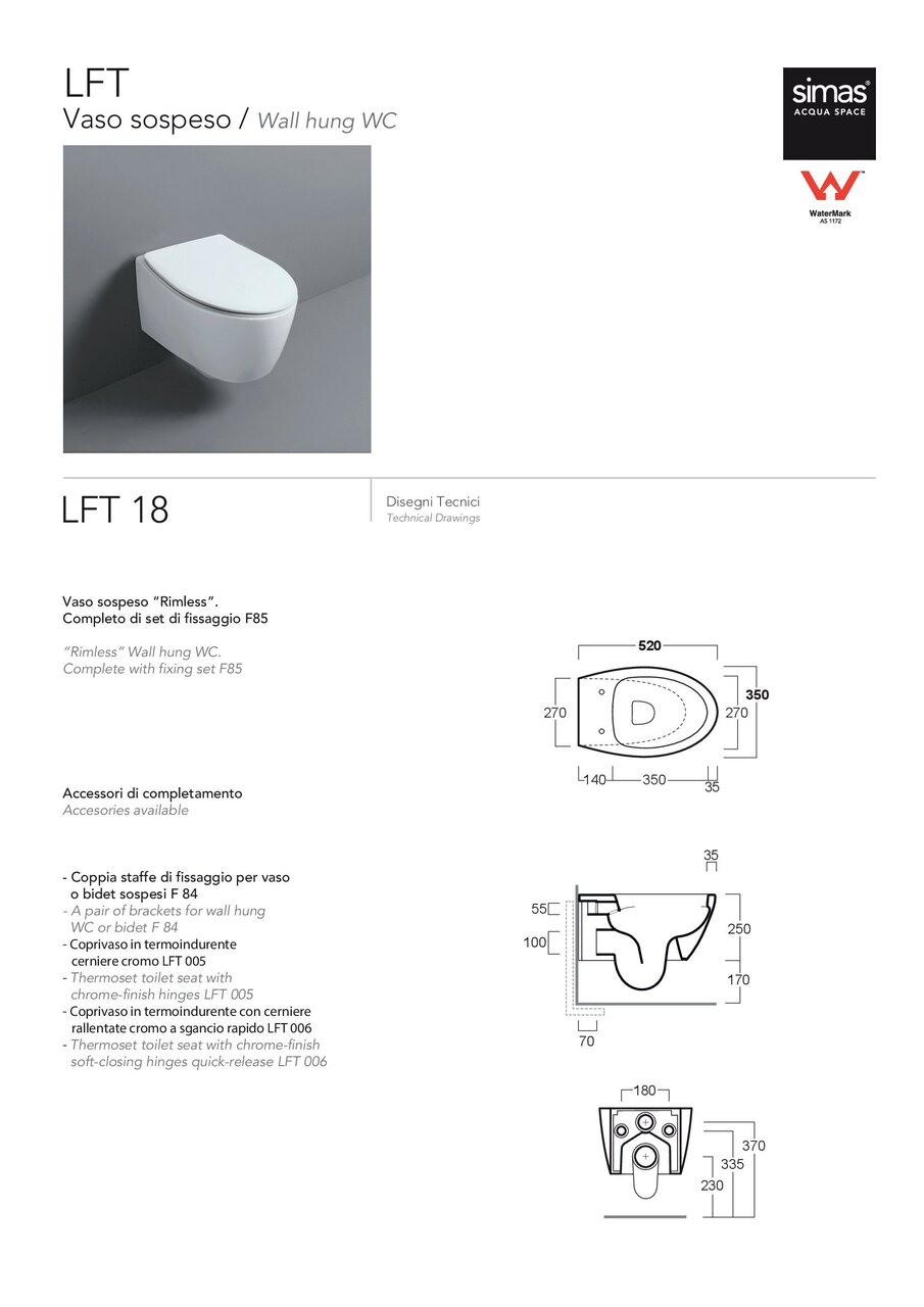 Унитаз подвесной Lft Spazio с крышкой soft-close LFT18-F85-LFT006 Glossy white SIMAS - Зображення 72319494-ebec5.jpg