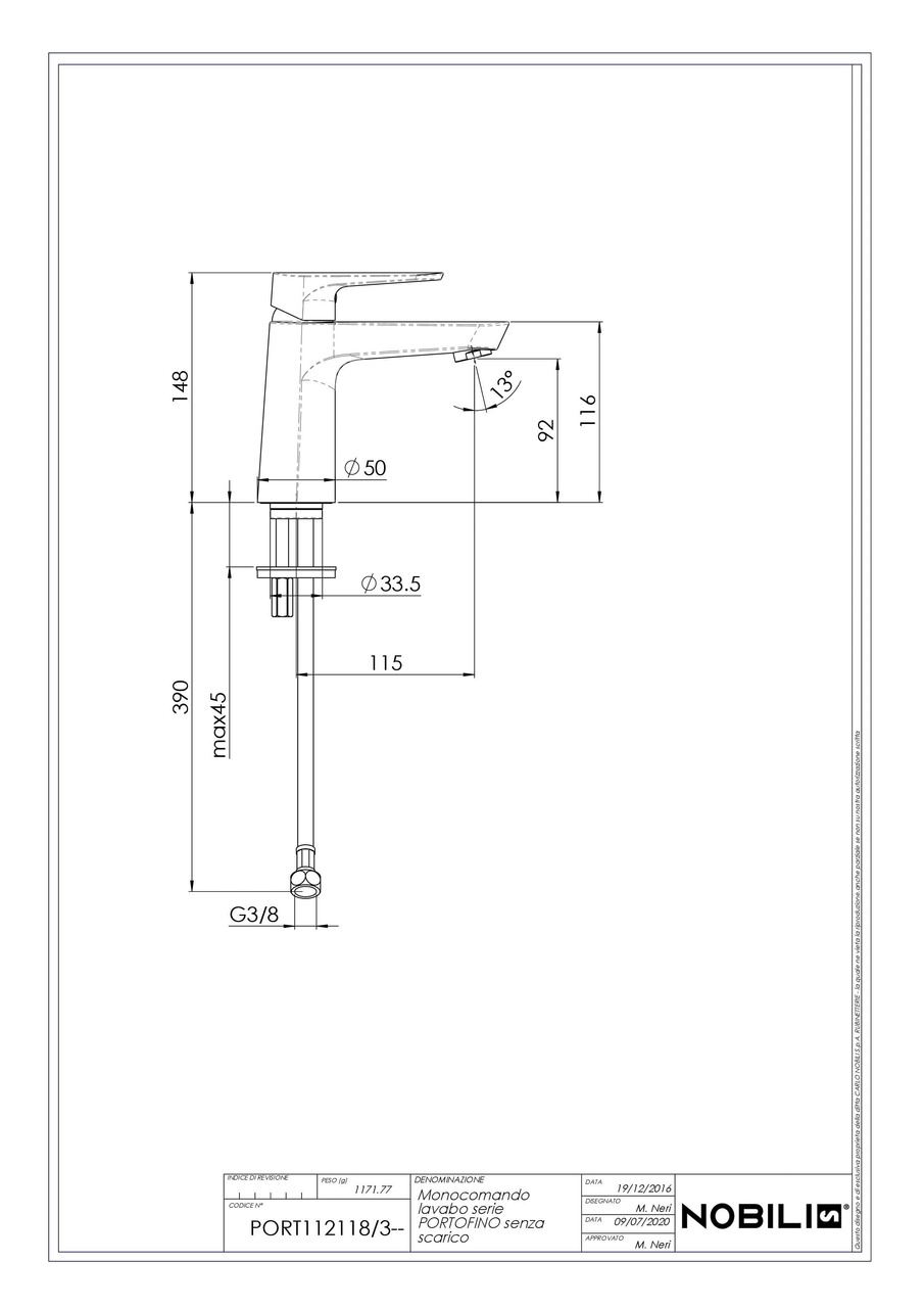 Змішувач для умивальника Portofino PO112118-3CR Nobili - Зображення 73625359-89683.jpg