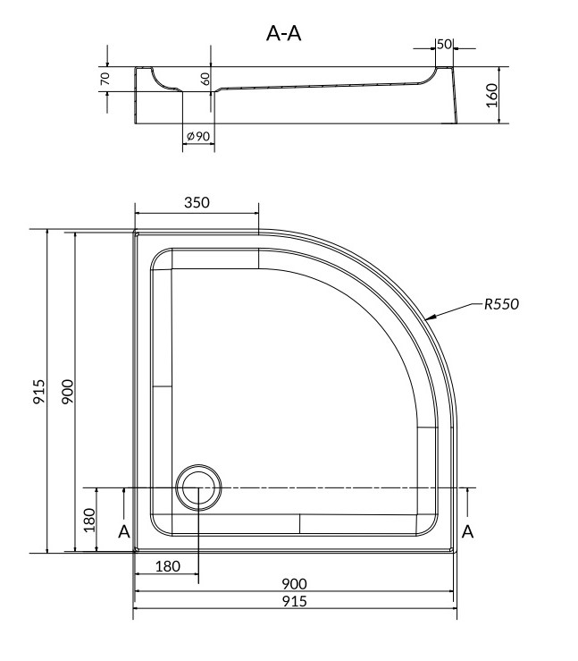 Душовий піддон напівкруглий Tako 90x90 Cersanit - Зображення 74680780-1ce51.jpg