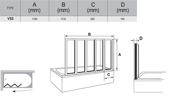 Шторка для ванни п'ятиелементна VS5 Rain, RAVAK - Зображення 794E010041-1.jpg