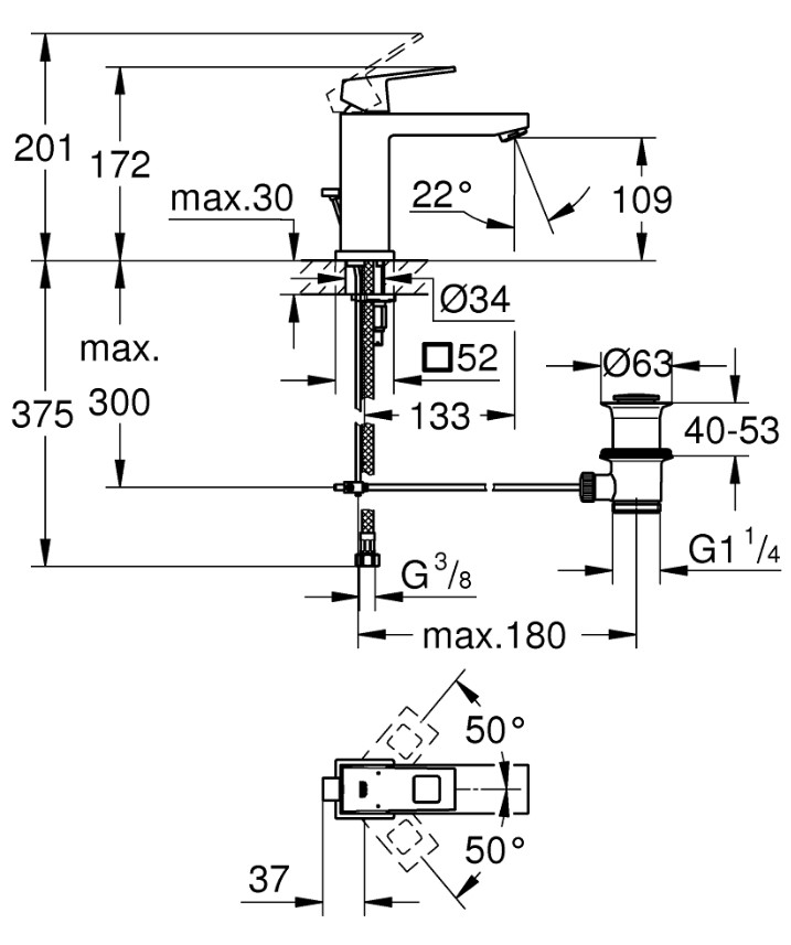Смеситель для умывальника M-Size Eurocube (23445000), Grohe - Зображення 81670-234451.jpg