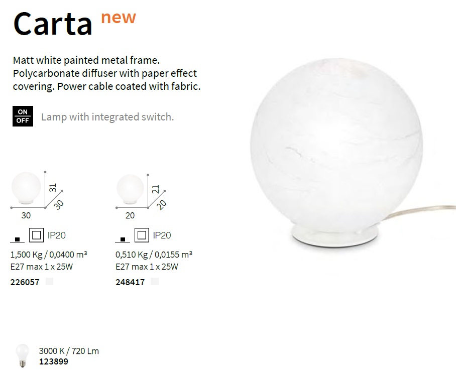 Настольная лампа CARTA TL1 D30 (226057), IDEAL LUX - Зображення 85818-vei.jpg