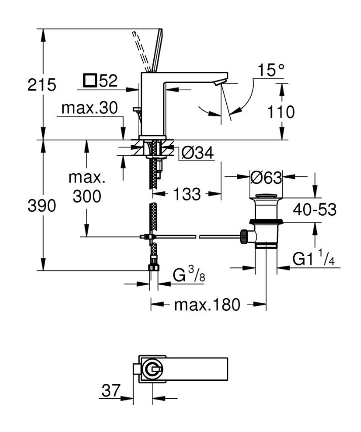 Смеситель для умывальника M-Size Eurocube Joy (23657000), Grohe - Зображення 8c427-23657-3.jpg