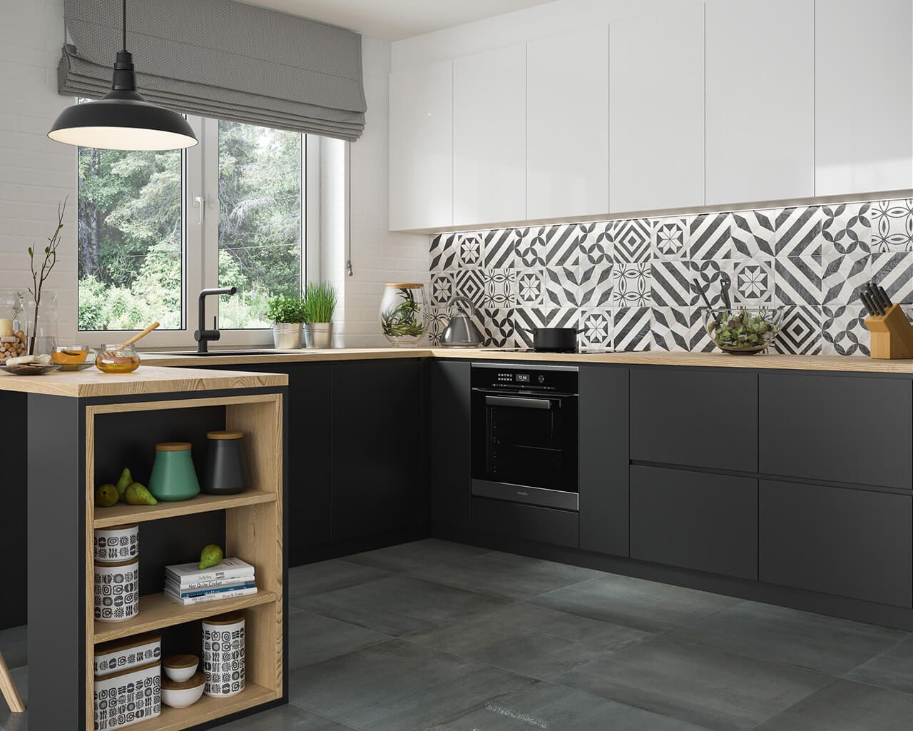 Плитка керамогранитная Modern Motyw C STR 198x198x7,5 Paradyz - Зображення 92114-klasyczna-kuchnia-z-dekoracjami-modern.jpg