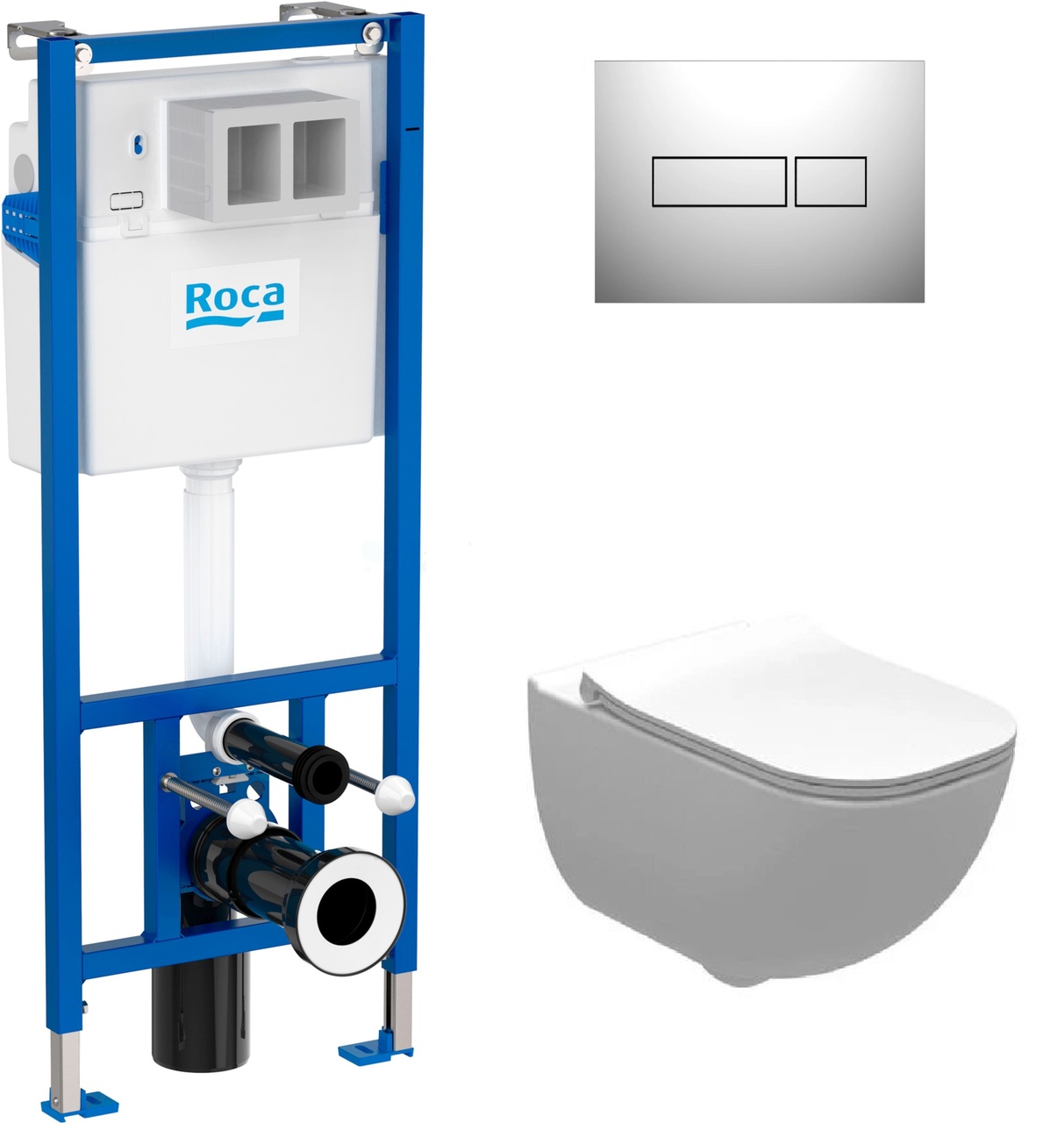 Комплект Инсталляция Duplo Nova WC с клавишей Duplo Nova Chrome + Унитаз Alegra Rimless с крышкой Roca - Зображення 98834848-97c93.jpg