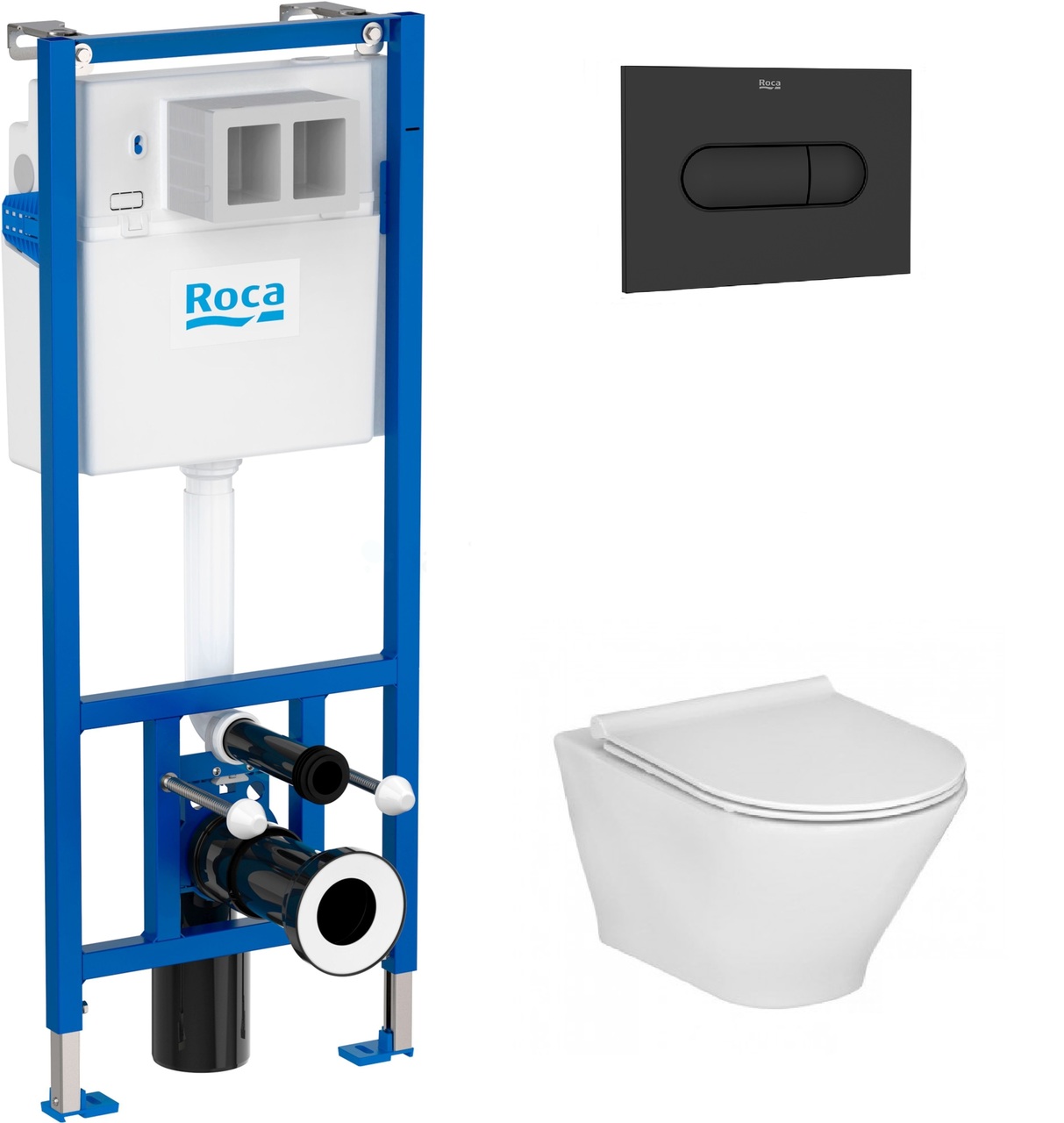 Комплект Інсталяція Duplo Nova WC з кнопкою Duplo Nova Black matt + Унітаз Legacy Rimless з кришкою Roca - Зображення