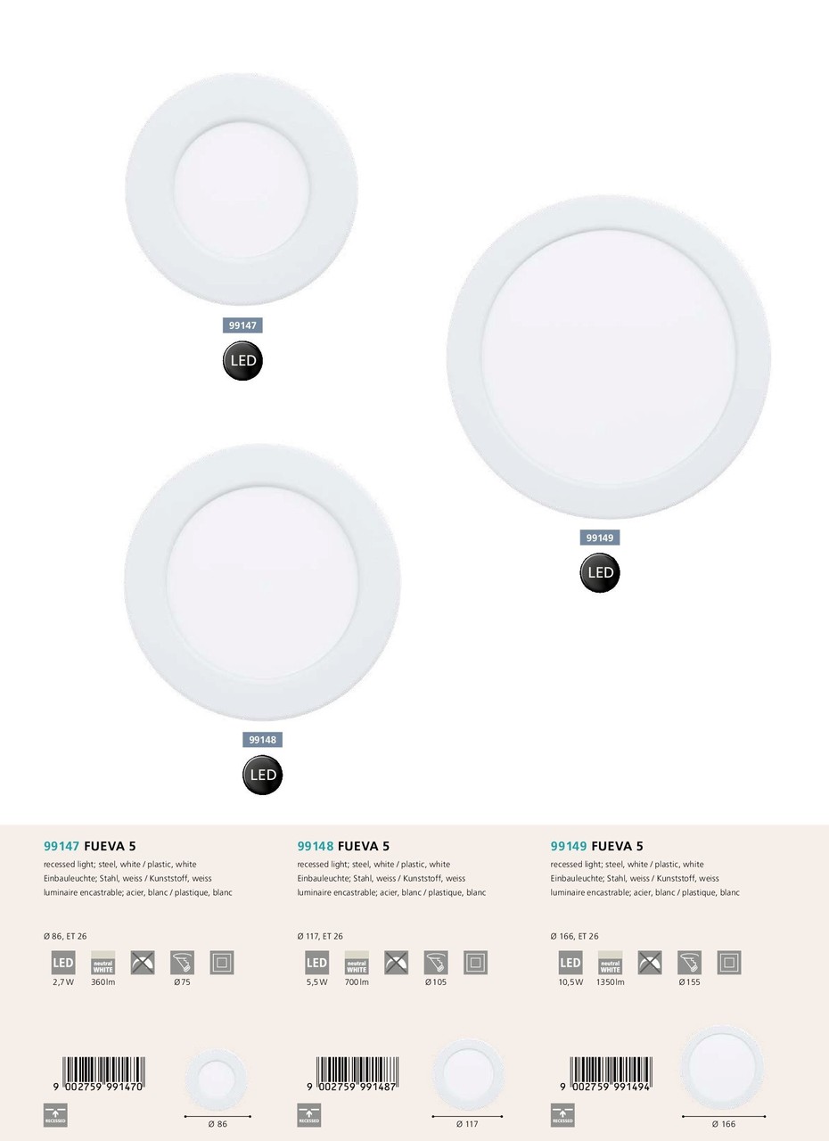 Точковий світильник FUEVA 5 4000K (99148), EGLO - Зображення 99147-.jpg