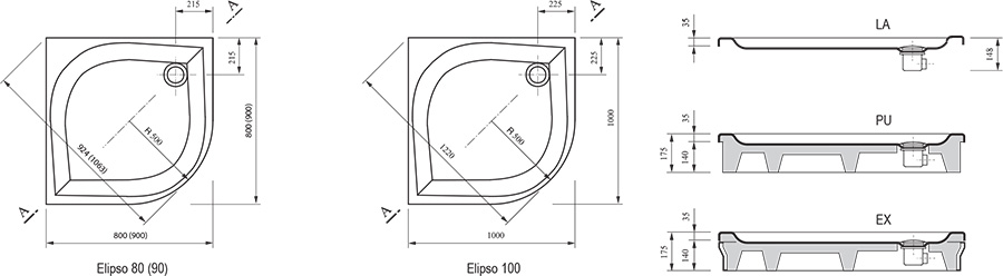Душовий піддон ELIPSO-90 PAN, RAVAK - Зображення A224401210-2.jpg