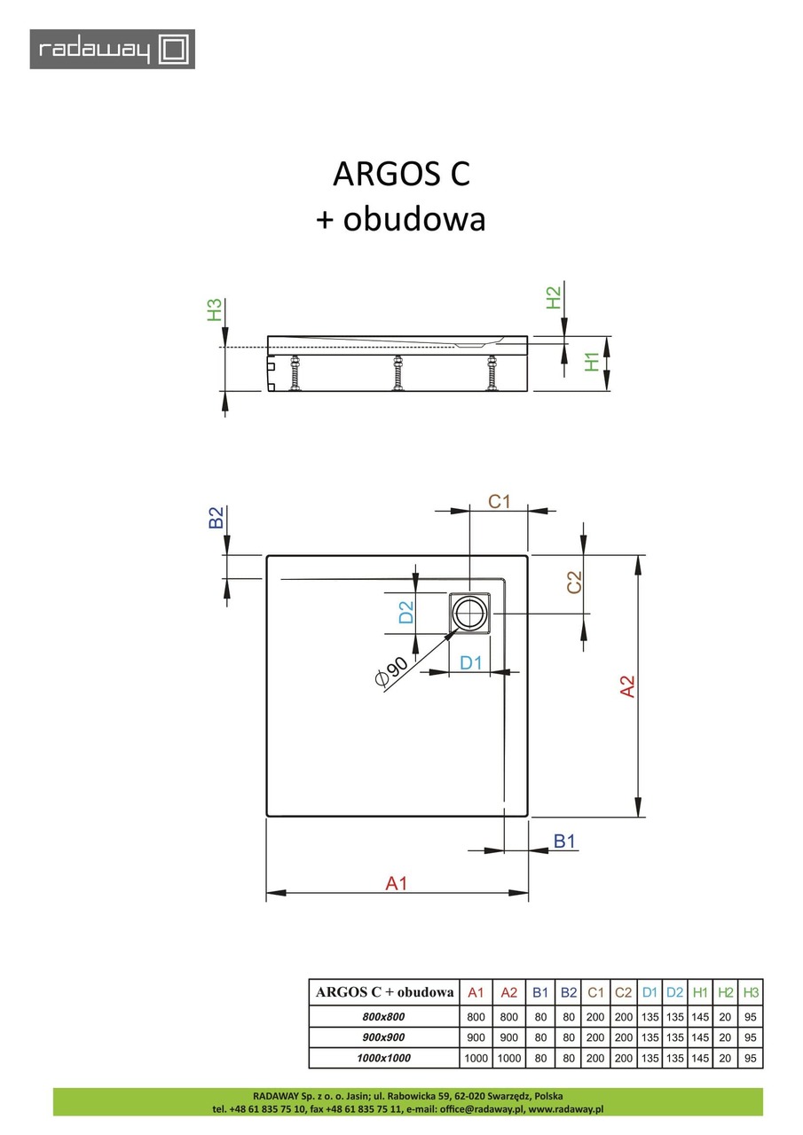 Душовий піддон зі з'ємною панеллю Argos C 100x100 см, RADAWAY - Зображення Argos-C-ob.jpg