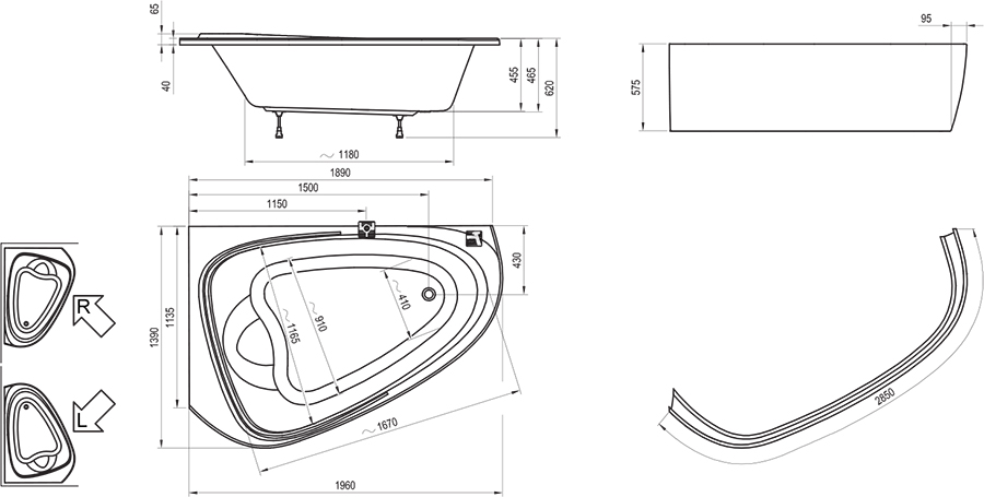 Ванна асиметрична ліва LOVE STORY II 196x139, RAVAK - Зображення C751000000-2.jpg