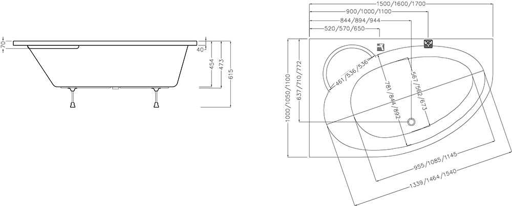 Ванна асиметрична ліва ASYMMETRIC II 170x110 L, RAVAK - Зображення CB31000000-2.jpg