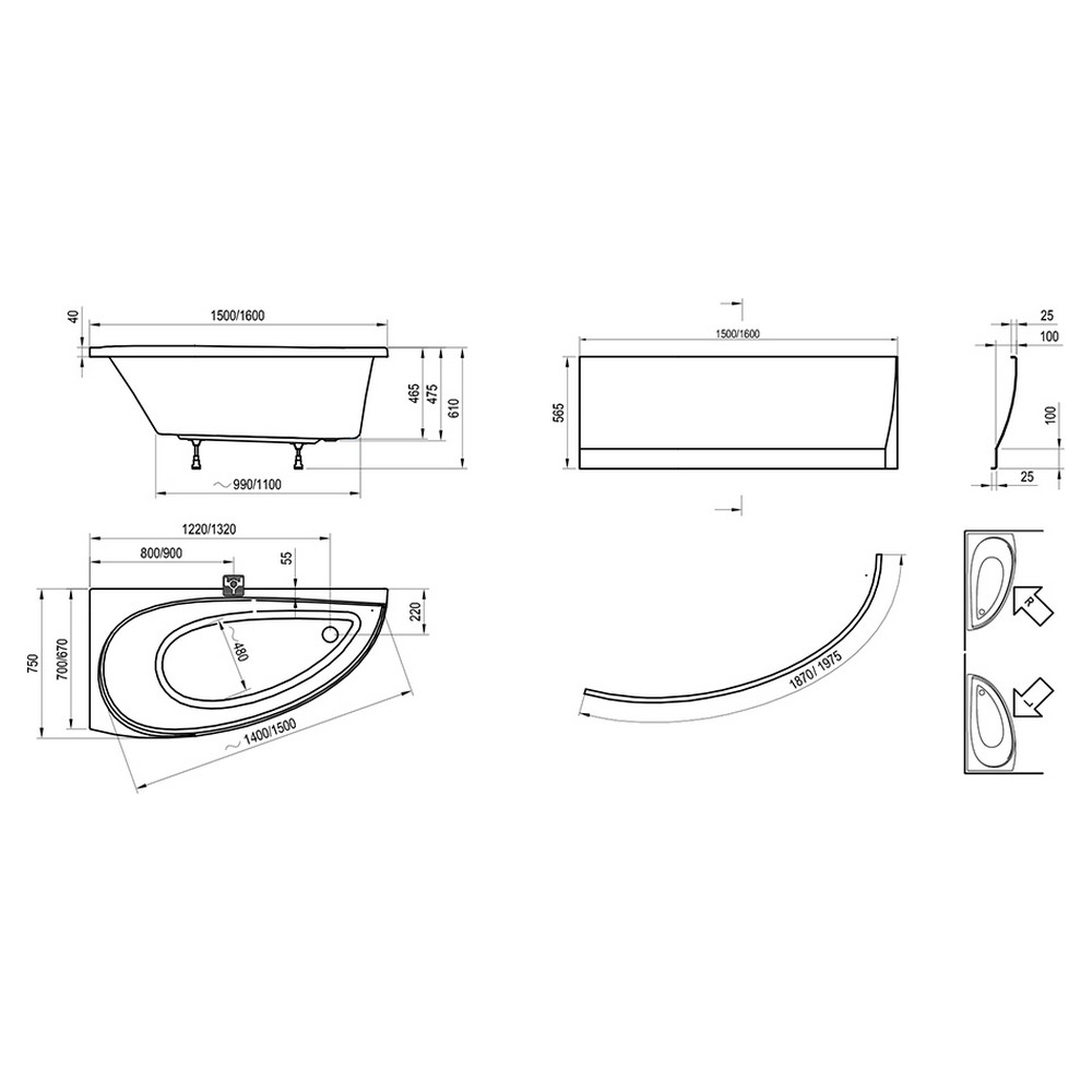 Панель до ванни ліва A AVOCADO L 150, RAVAK - Зображення CZS1000A00-2.jpg