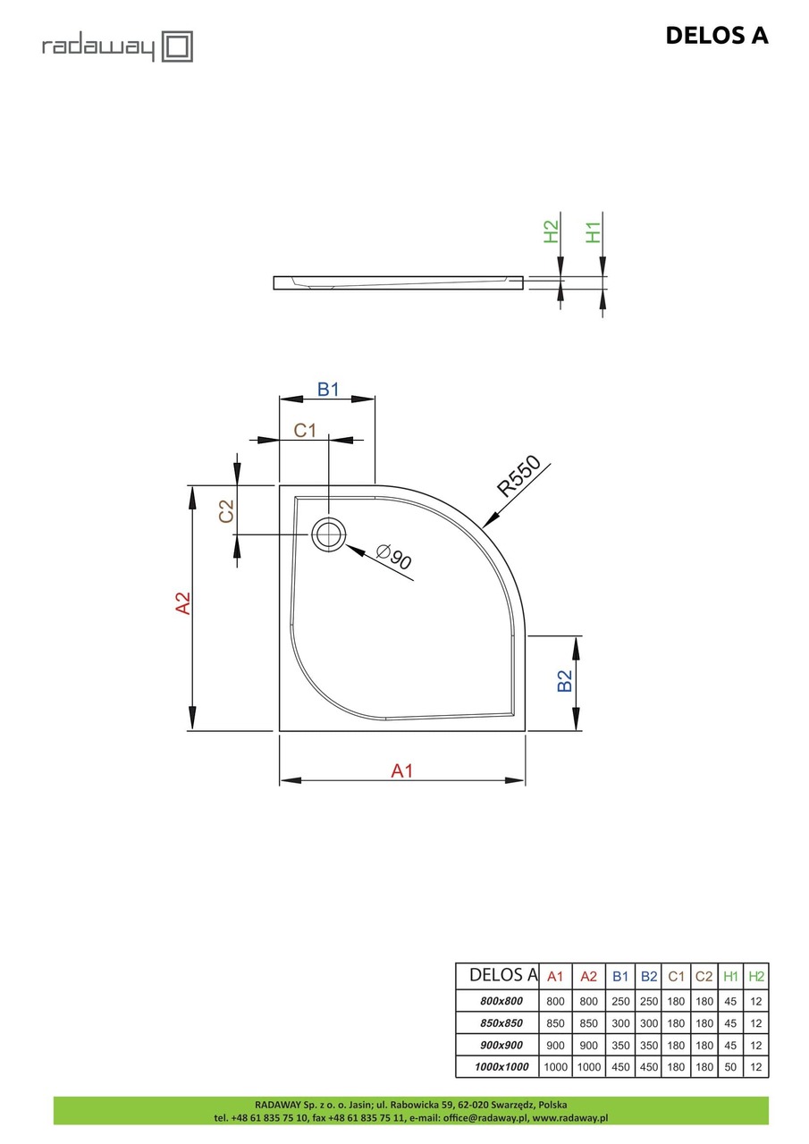 Душовий піддон Delos A 100x100 см, RADAWAY - Зображення Delos-A-.jpg