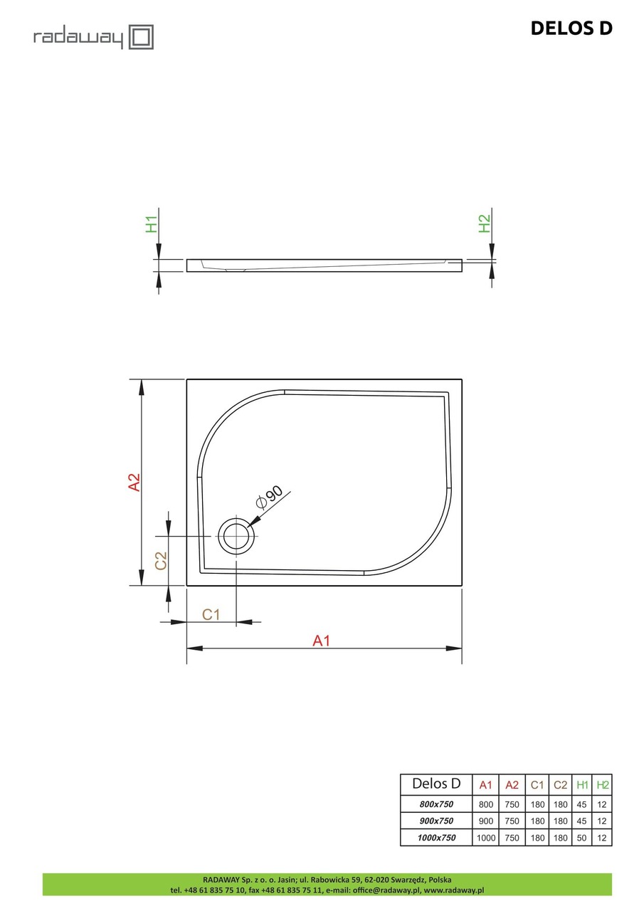 Душовий піддон Delos D 90x75 см, RADAWAY - Зображення Delos-D-.jpg