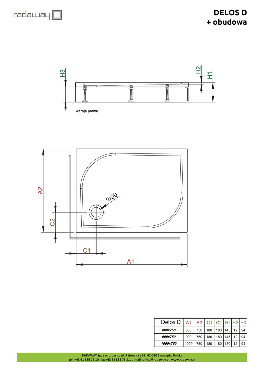 Душовий піддон зі з'ємною панеллю Delos D 80x75 см  правий, RADAWAY - Зображення Delos-D-obudowa-.jpg