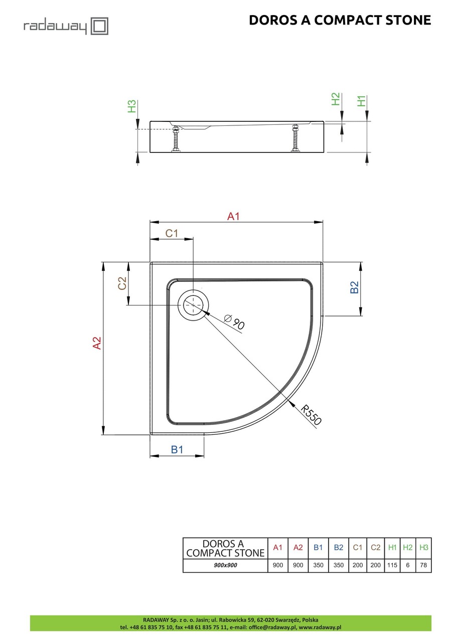 Душовий піддон Doros A Compact Stone White 80x80 см, RADAWAY - Зображення Doros-A-Compact-Stone-.jpg