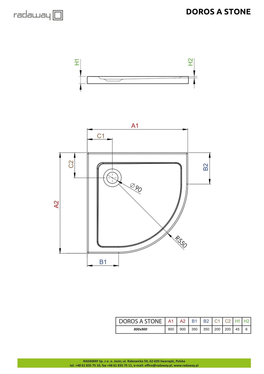 Душовий піддон Doros A Stone Anthracite 80x80 см, RADAWAY - Зображення Doros-A-Stone.jpg