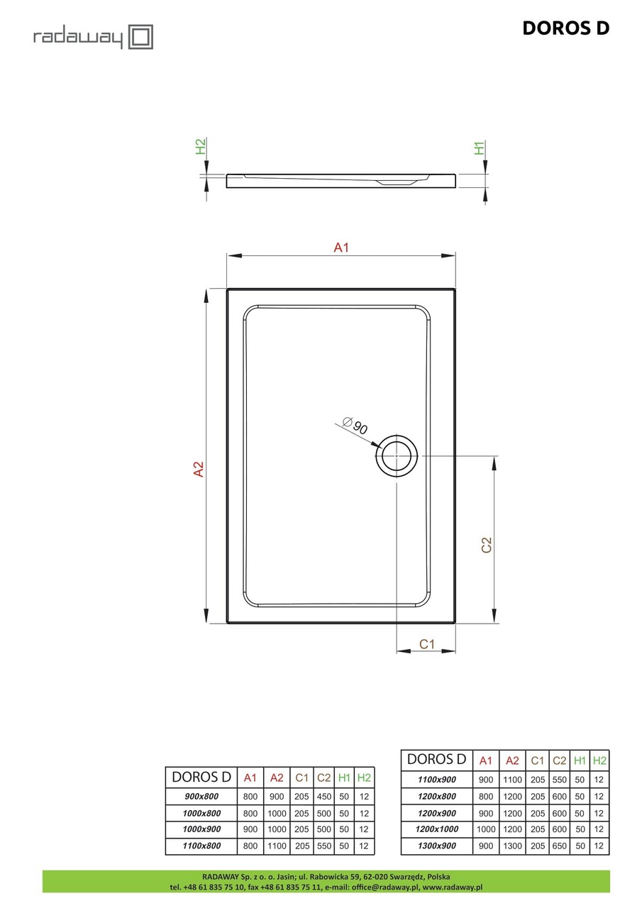 Душевой поддон Doros D 110x90 см, RADAWAY - Зображення Doros-D--.jpg