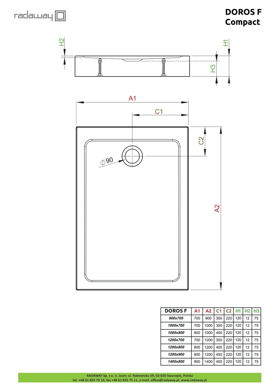 Душовий піддон Doros F Compact 120x80 см, RADAWAY - Зображення Doros-F-Compact-.jpg