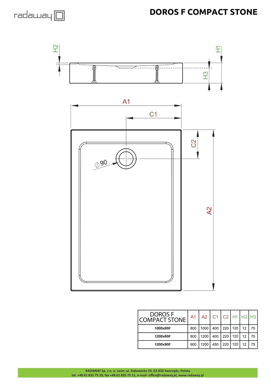 Душовий піддон Doros F Compact Stone Anthracite 120x80 см, RADAWAY - Зображення Doros-F-Compact-Stone.jpg