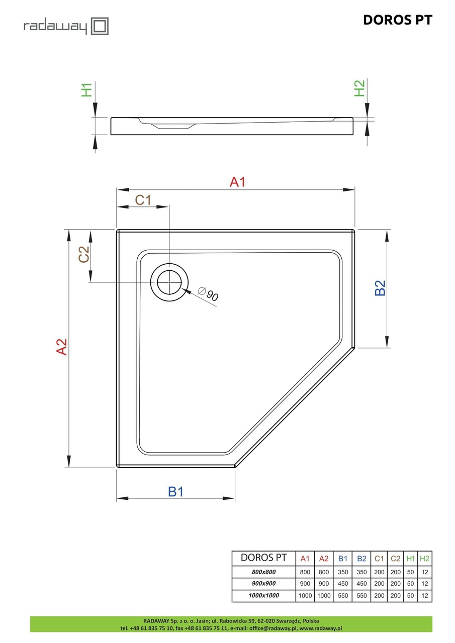 Душовий піддон Doros PT 90x90 см, RADAWAY - Зображення Doros-PT--.jpg