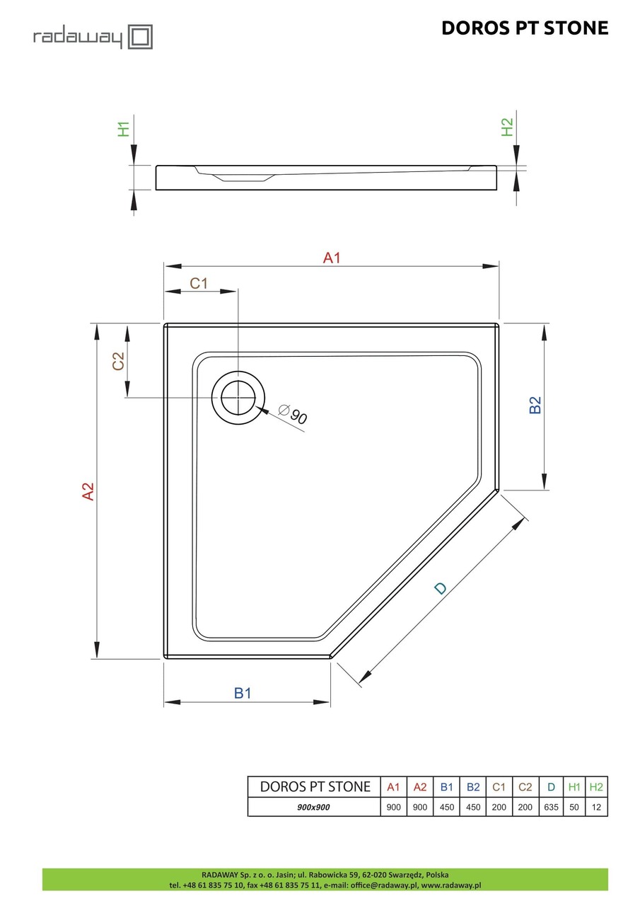 Душовий піддон Doros PT Stone White 90x90 см, RADAWAY - Зображення Doros-PT-Stone.jpg