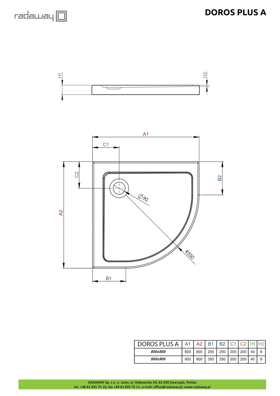 Душовий піддон Doros Plus A 80x80 см, RADAWAY - Зображення Doros-Plus-A.jpg
