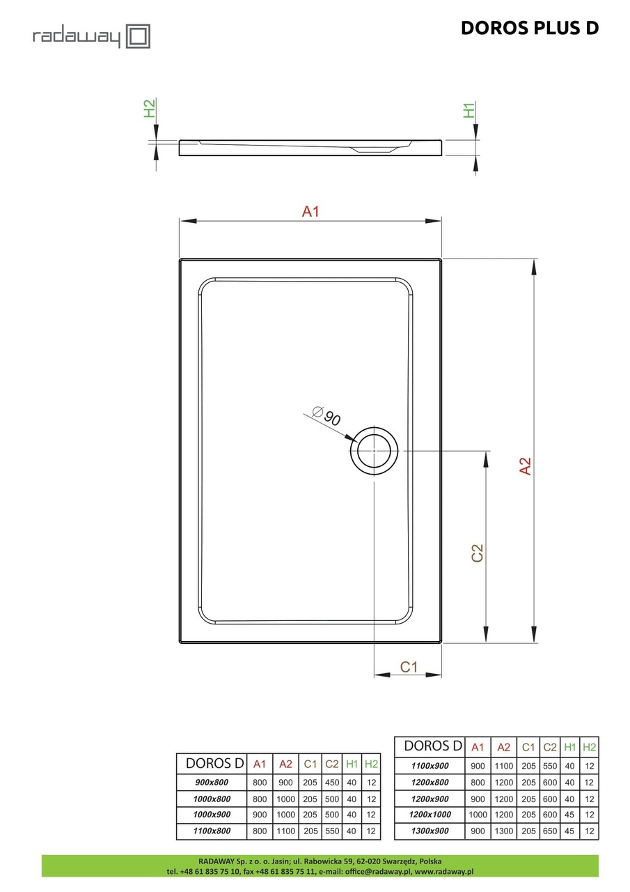 Душовий піддон Doros Plus D 120x80 см, RADAWAY - Зображення Doros-Plus-D.jpg