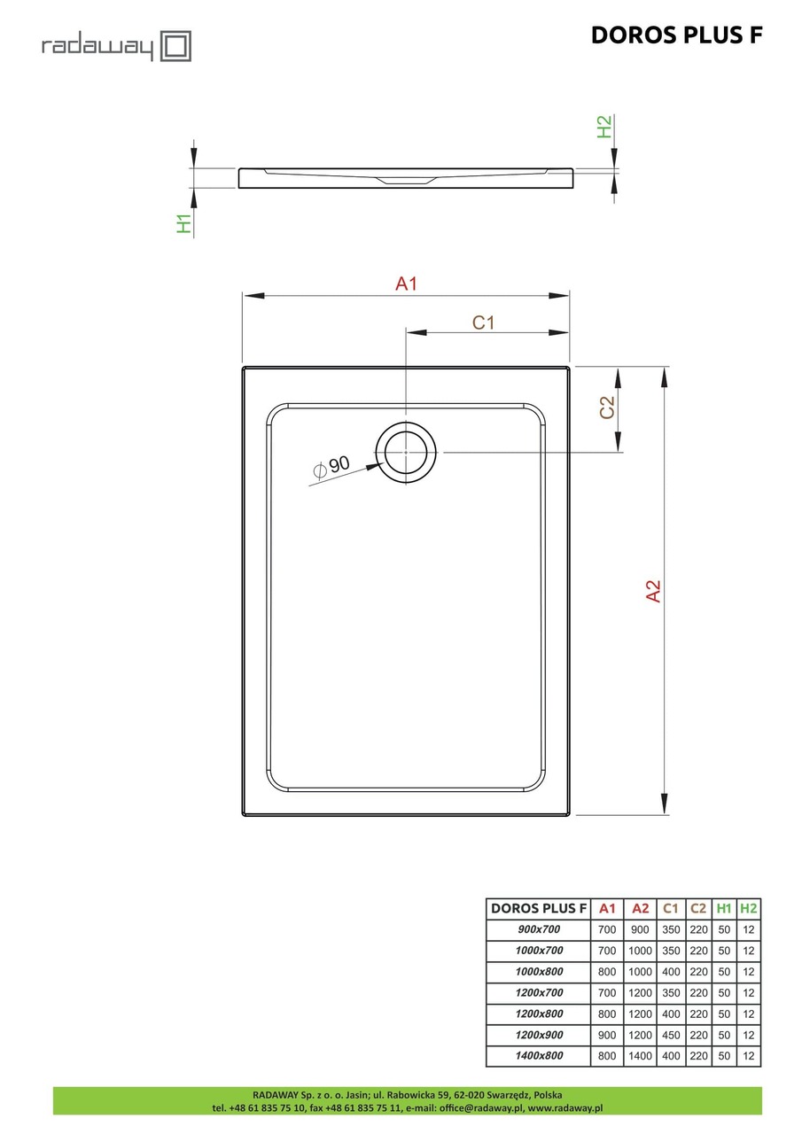 Душовий піддон Doros Plus F 120x70 см, RADAWAY - Зображення Doros-Plus-F.jpg