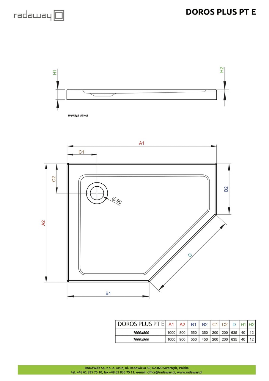 Душовий піддон Doros Plus PT E 100x80 см лівий, RADAWAY - Зображення Doros-Plus-PT-E.jpg