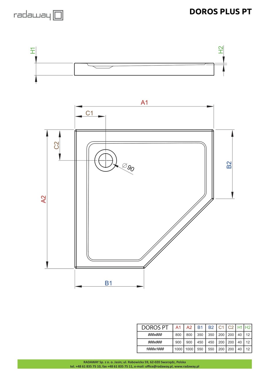 Душовий піддон Doros Plus PT 90x90 см, RADAWAY - Зображення Doros-Plus-PT.jpg
