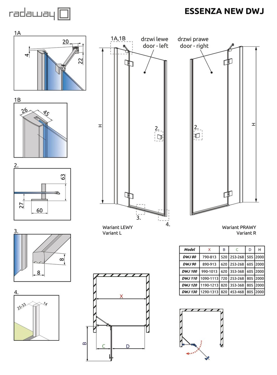 Душові двері Essenza New DWJ 120 ліві, RADAWAY - Зображення Essenza-New-DWJ.jpg