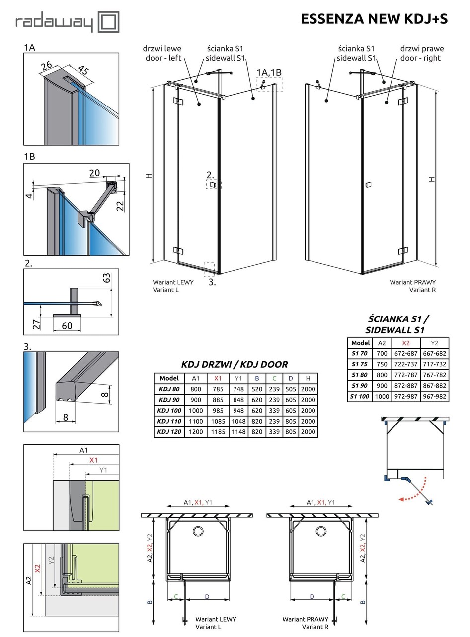Душові двері Essenza New KDJ+S 90 праві, RADAWAY - Зображення Essenza-New-KDJS.jpg