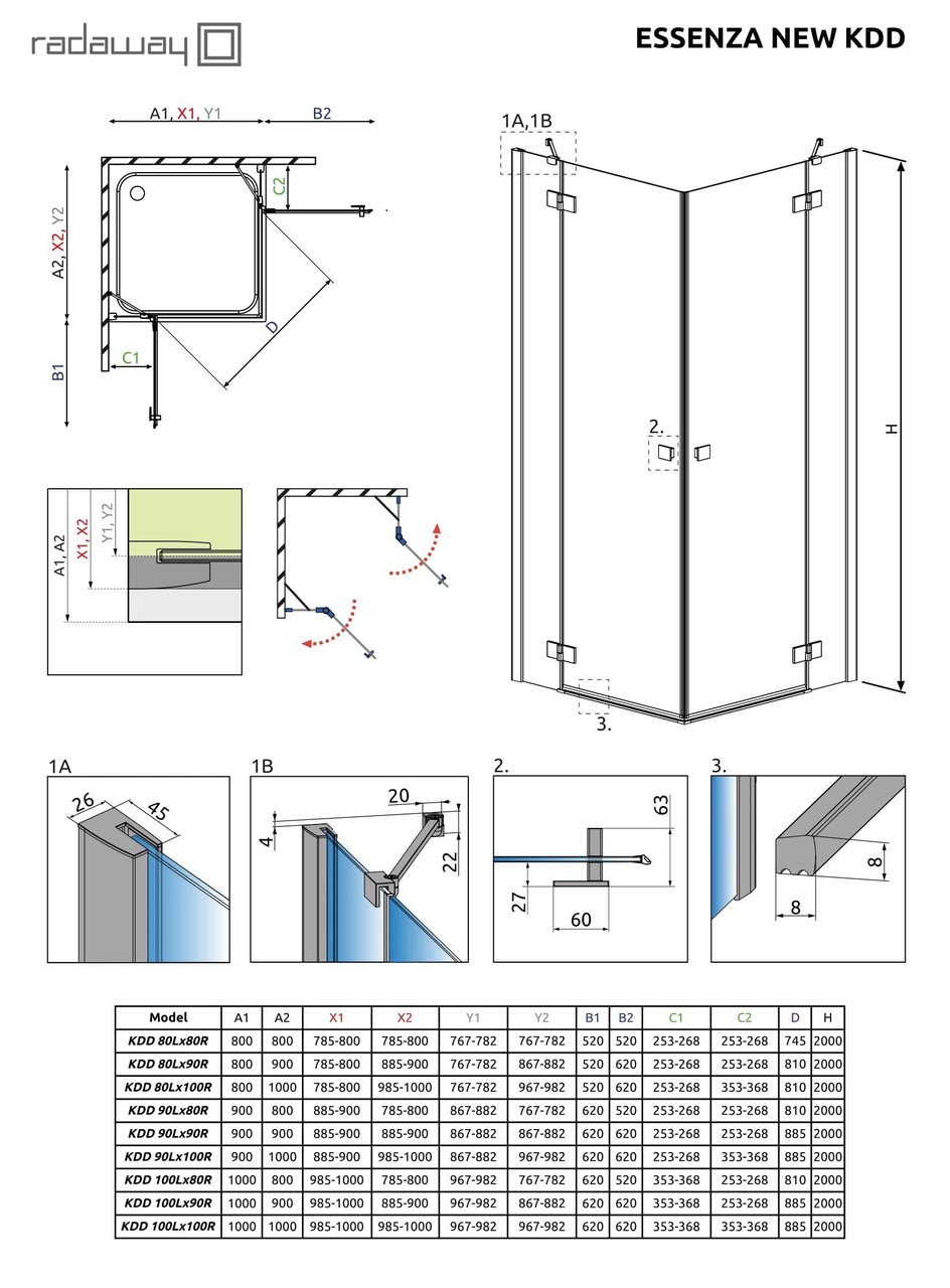 Душова кабіна (половина) Essenza New Black KDD 100 ліва, RADAWAY - Зображення Essenza-new-KDD-v01.jpg