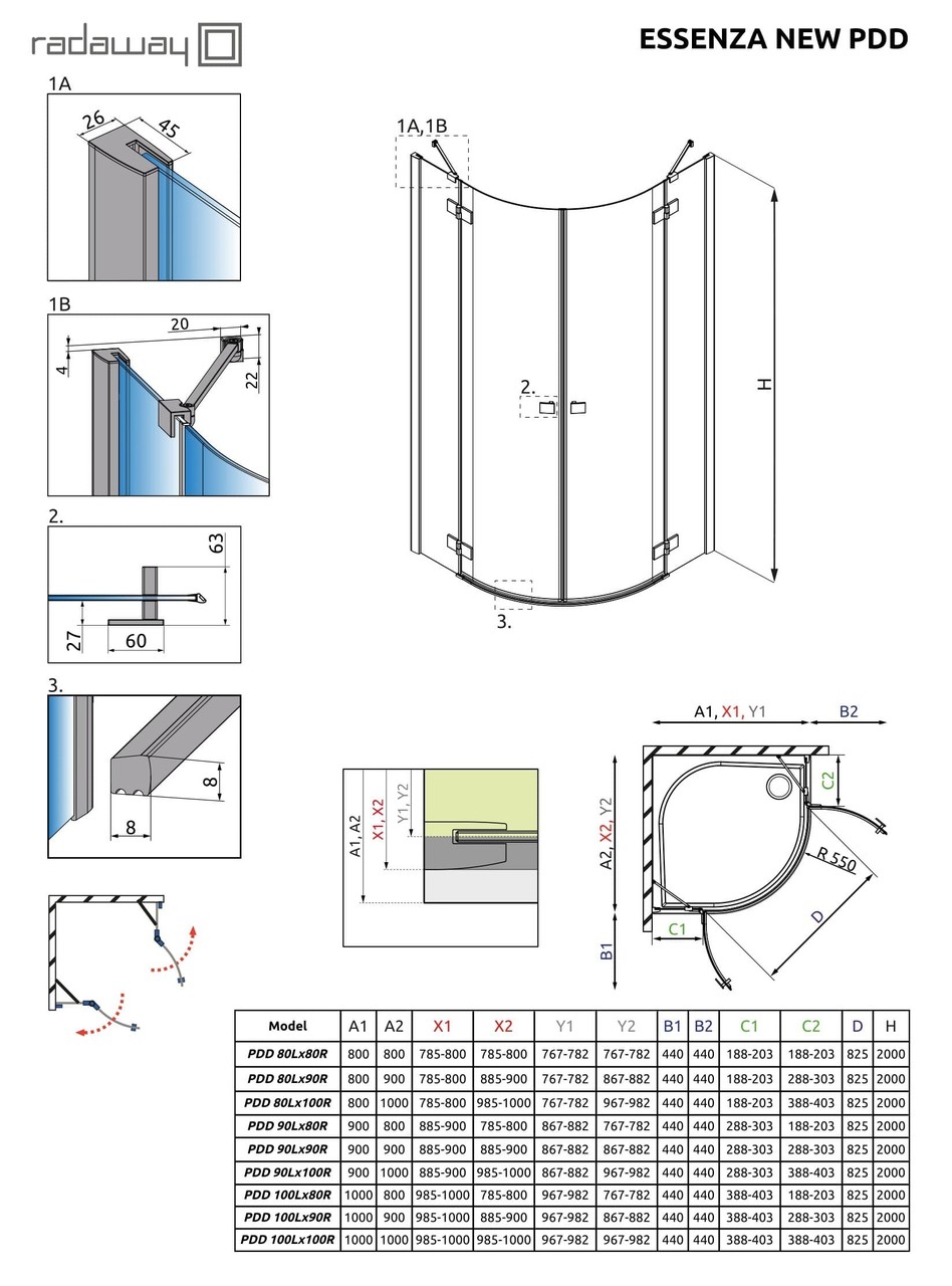 Душевая кабина полукруглая (половина) Essenza New Black PDD 90 левая, RADAWAY - Зображення Essenza-new-PDD.jpg