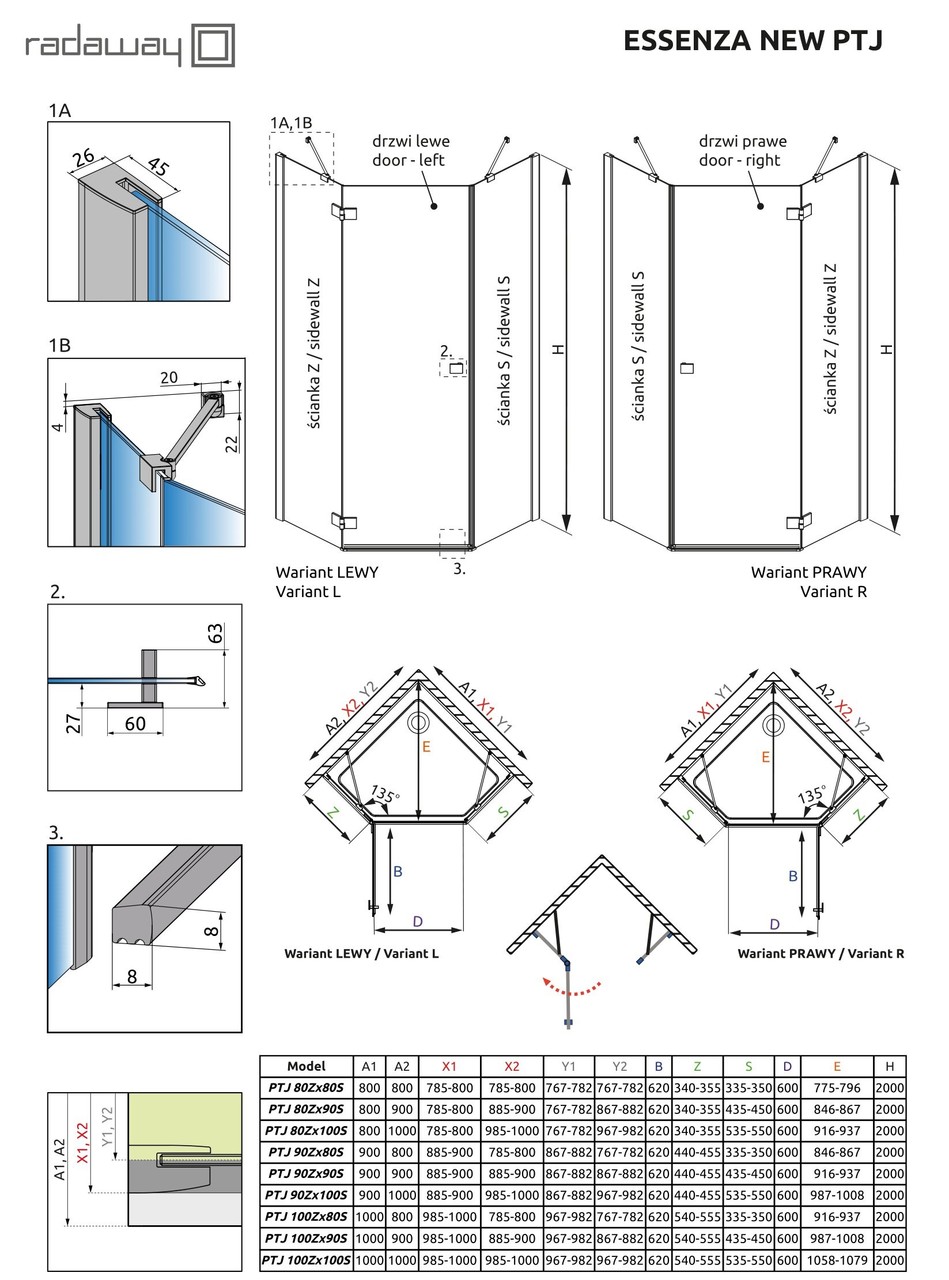 Душові двері Essenza New PTJ 90 праві, RADAWAY - Зображення Essenza-new-PTJ.jpg